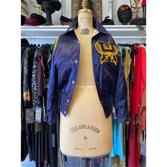vintage 1950s reversible cropped satin womens letterman jacket s/m tennis H - Picture 2 of 8